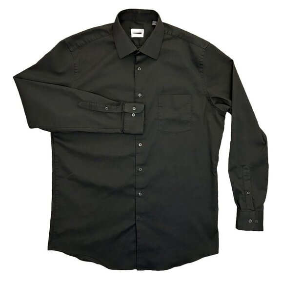 Van Heusen Mens Tall Fit Button Up Shirt Size 16.5 (35/36) Black Long Sleeve EUC - Picture 1 of 10